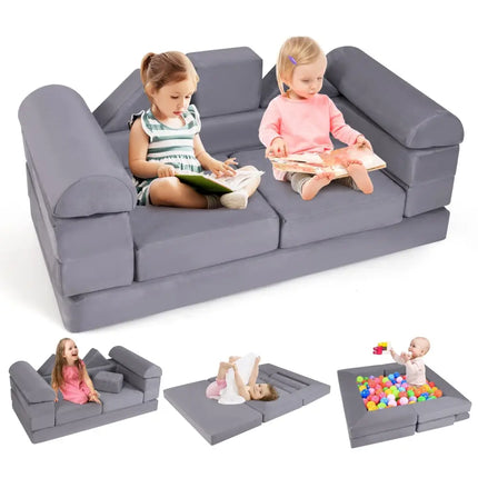 9 - Piece Climb and Crawl Foam and Floor Playset with Breathable Suede Fabric - Gray - Oasis Home Essentials