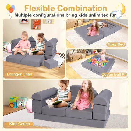 9 - Piece Climb and Crawl Foam and Floor Playset with Breathable Suede Fabric - Gray - Oasis Home Essentials