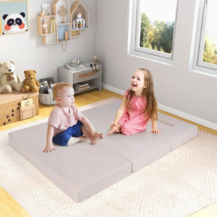 9 - Piece Climb and Crawl Foam and Floor Playset with Breathable Suede Fabric - Beige - Oasis Home Essentials