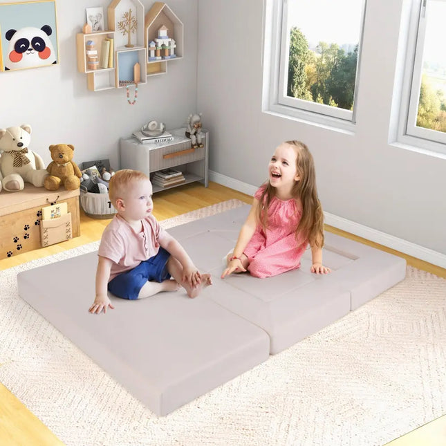 9 - Piece Climb and Crawl Foam and Floor Playset with Breathable Suede Fabric - Beige - Oasis Home Essentials