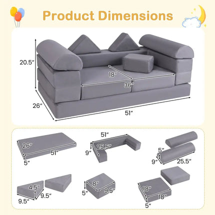 9 - Piece Climb and Crawl Foam and Floor Playset with Breathable Suede Fabric - Gray - Oasis Home Essentials