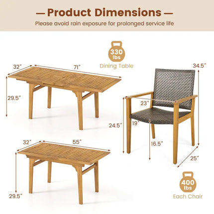 9-Piece Expandable Patio Dining Set for Deck and Garden - Natural - Patio Dining Sets