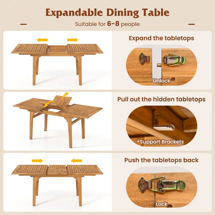 9-Piece Expandable Patio Dining Set for Deck and Garden - Natural - Patio Dining Sets