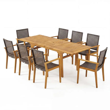9-Piece Expandable Patio Dining Set for Deck and Garden - Natural - Patio Dining Sets