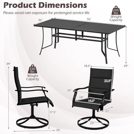 9-Piece Outdoor Dining Set for 8 with Umbrella Hole and 8 Chairs-Black - Black - Patio Dining Sets