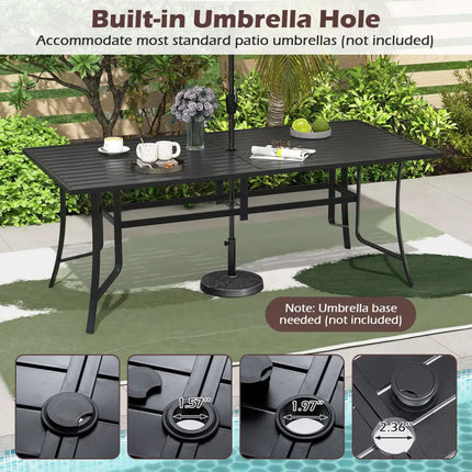9-Piece Outdoor Dining Set for 8 with Umbrella Hole and 8 Chairs-Black - Black - Patio Dining Sets