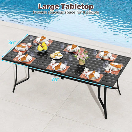 9-Piece Outdoor Dining Set for 8 with Umbrella Hole and 8 Chairs-Black - Black - Patio Dining Sets