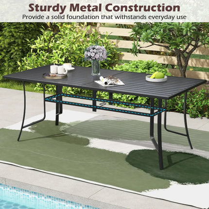 9-Piece Outdoor Dining Set for 8 with Umbrella Hole and 8 Chairs-Brown - Brown - Patio Dining Sets