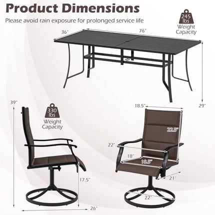 9-Piece Outdoor Dining Set for 8 with Umbrella Hole and 8 Chairs-Brown - Brown - Patio Dining Sets