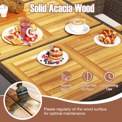 9 Piece Outdoor Dining Set with Acacia Wood Table Top-Beige - Beige - Patio Dining Sets