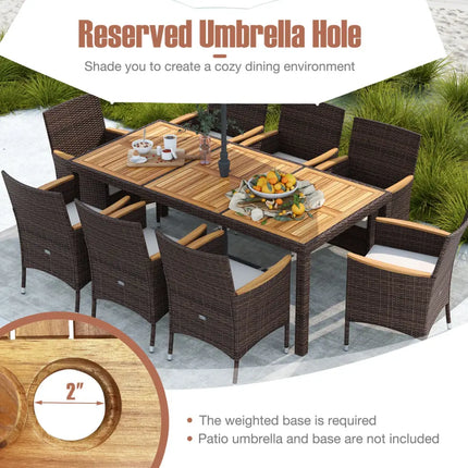 9 Piece Outdoor Dining Set with Acacia Wood Table Top-Beige - Beige - Patio Dining Sets