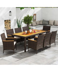 9 Piece Outdoor Dining Set with Acacia Wood Table Top-Beige - Beige - Patio Dining Sets