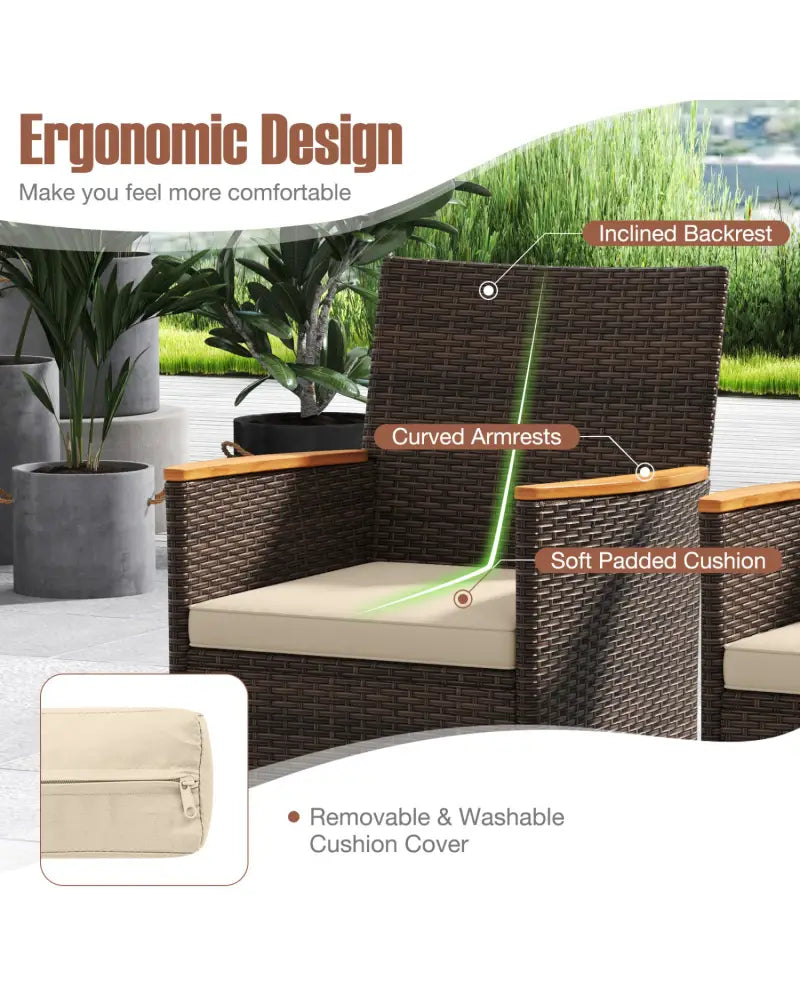 9 Piece Outdoor Dining Set with Acacia Wood Table Top-Beige - Beige - Patio Dining Sets