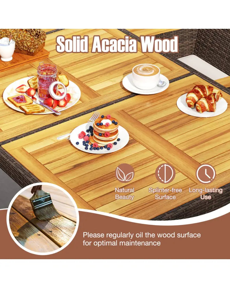 9 Piece Outdoor Dining Set with Acacia Wood Table Top-Beige - Beige - Patio Dining Sets