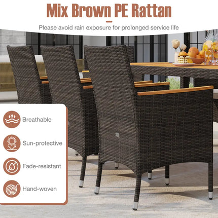 9 Piece Outdoor Dining Set with Acacia Wood Table Top-Beige - Beige - Patio Dining Sets