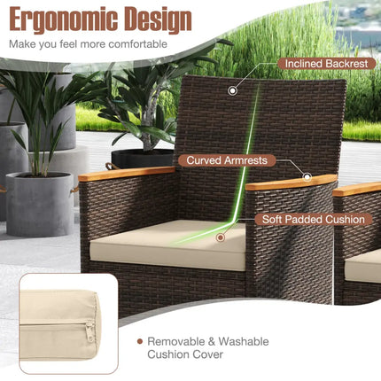 9 Piece Outdoor Dining Set with Acacia Wood Table Top-Beige - Beige - Patio Dining Sets