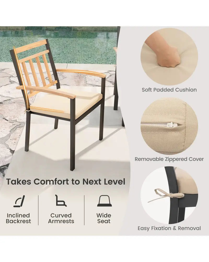 9-Piece Patio Dining Set 35.5 Inch Acacia Wood Table with Umbrella Hole and 24-Inch Wide Chairs - Natural - Patio