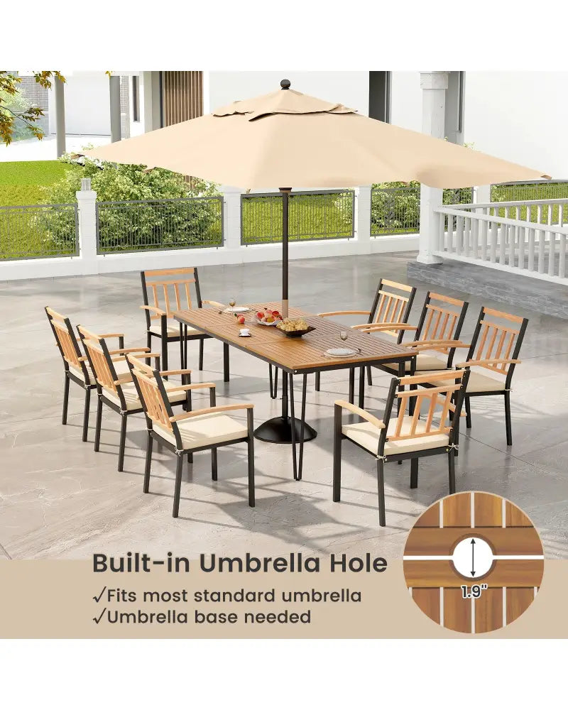 9-Piece Patio Dining Set 35.5 Inch Acacia Wood Table with Umbrella Hole and 24-Inch Wide Chairs - Natural - Patio