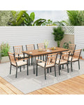 9-Piece Patio Dining Set 35.5 Inch Acacia Wood Table with Umbrella Hole and 24-Inch Wide Chairs - Natural - Patio