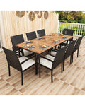9-Piece Patio Dining Set with Umbrella Hole and 8 Rattan-woven Dining Chairs with Seat Cushions - Natural - Patio