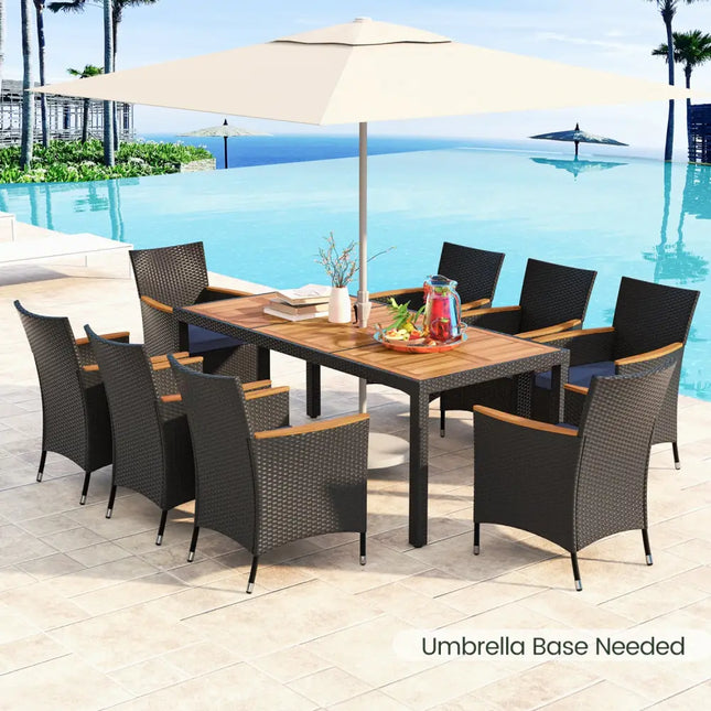 9 Pieces Outdoor Dining Set with Acacia Wood Tabletop for Garden-Navy - Navy - Patio Dining Sets