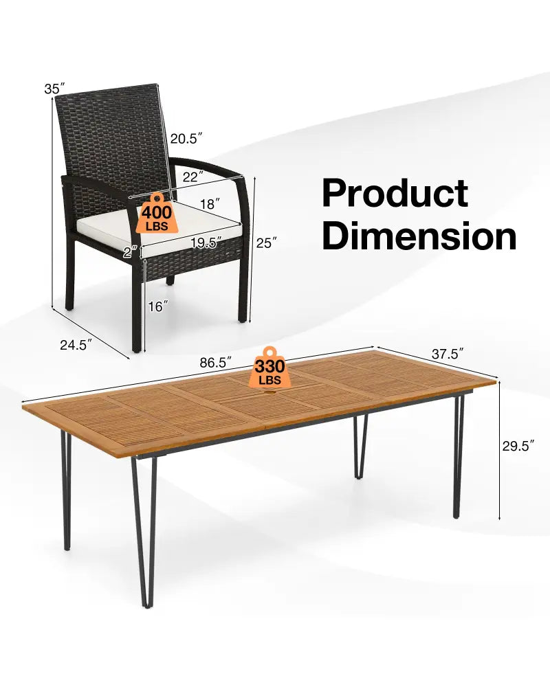 9 Pieces Outdoor Patio Dining Set with Soft Cushions and Acacia Wood Square Table - Patio Dining Sets