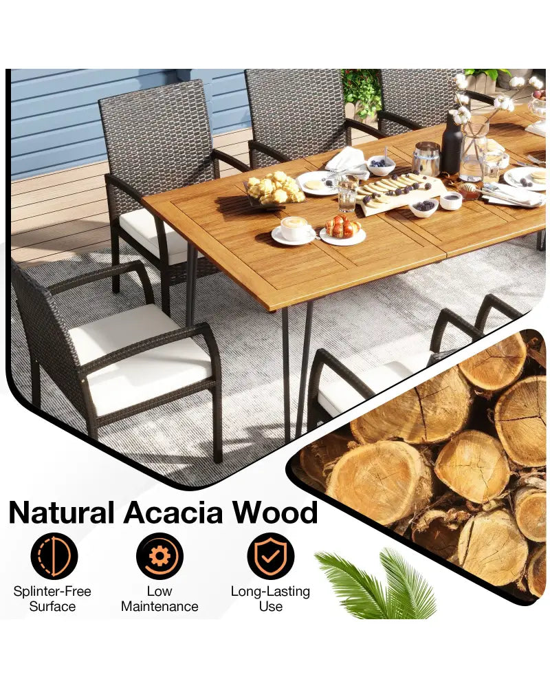 9 Pieces Outdoor Patio Dining Set with Soft Cushions and Acacia Wood Square Table - Patio Dining Sets
