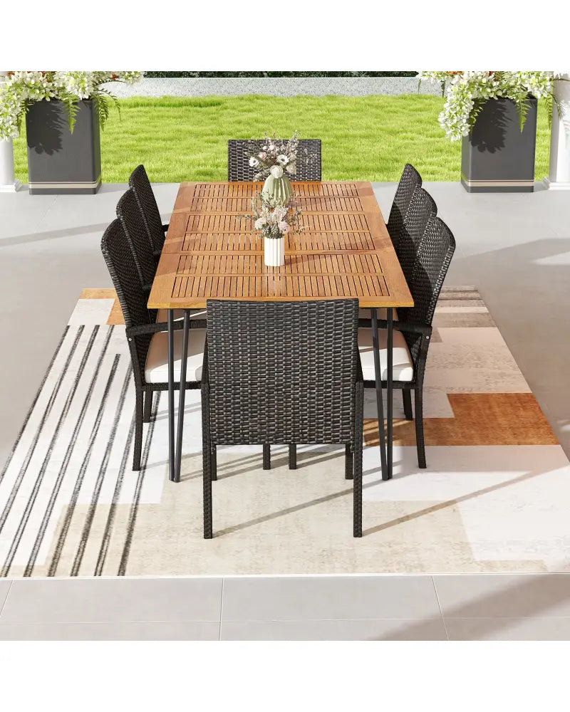 9 Pieces Outdoor Patio Dining Set with Soft Cushions and Acacia Wood Square Table - Patio Dining Sets