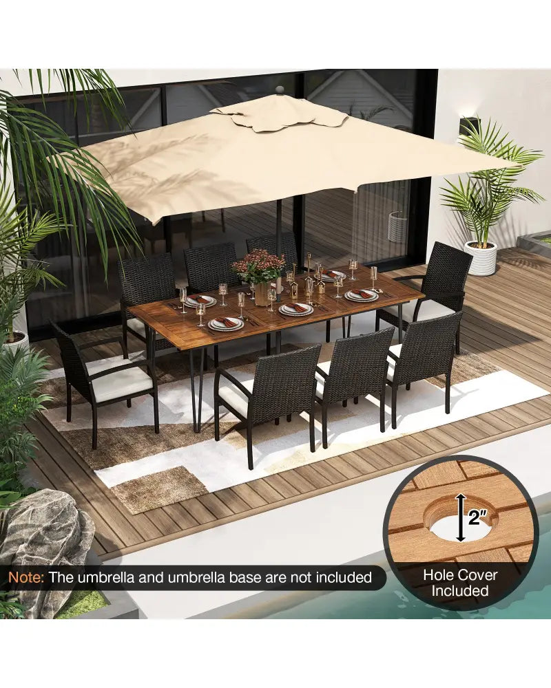 9 Pieces Outdoor Patio Dining Set with Soft Cushions and Acacia Wood Square Table - Patio Dining Sets