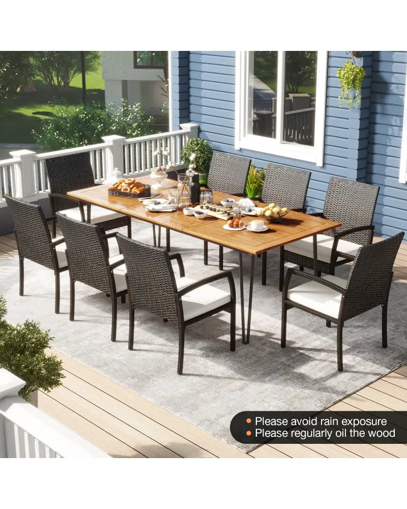 9 Pieces Outdoor Patio Dining Set with Soft Cushions and Acacia Wood Square Table - Patio Dining Sets