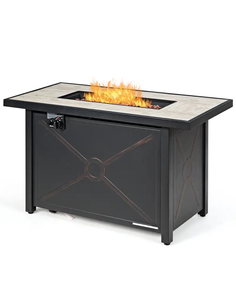 9 Pieces Outdoor Patio Furniture Set with 42 Inch Propane Fire Pit Table-Navy - Navy - Outdoor Sectionals