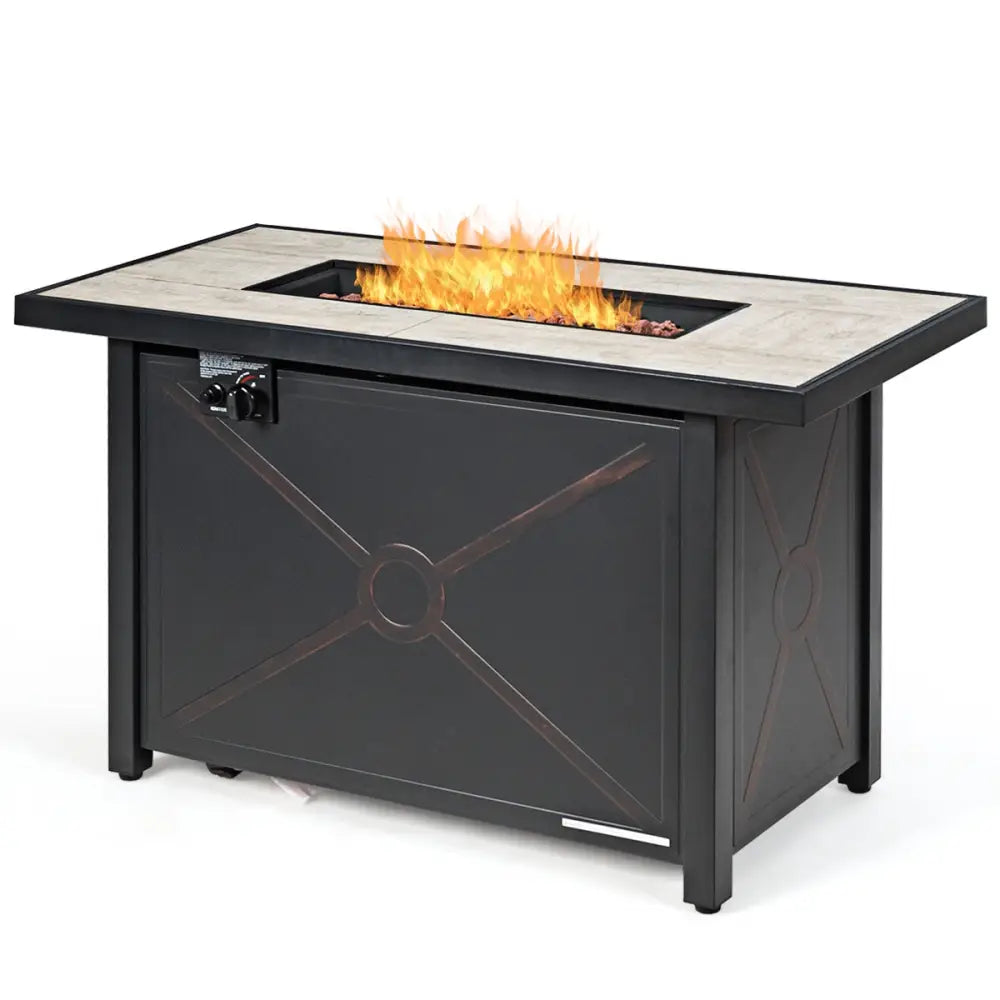9 Pieces Outdoor Patio Furniture Set with 42 Inch Propane Fire Pit Table-Red - Red - Outdoor Sectionals