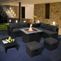 9 Pieces Outdoor Wicker Sectional with 35 Inch Gas Fire Pit Table-Gray - Gray - Outdoor Sectionals