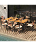 9 Pieces Patio Dining Set 39.5 Inch Acacia Wood Table with Umbrella Hole and 24-Inch Wide Chairs - Natural - Patio