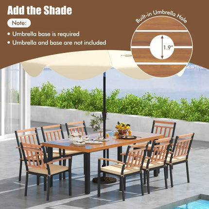 9 Pieces Patio Dining Set 39.5 Inch Acacia Wood Table with Umbrella Hole and 24-Inch Wide Chairs - Natural - Patio