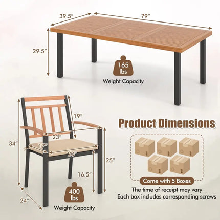 9 Pieces Patio Dining Set 39.5 Inch Acacia Wood Table with Umbrella Hole and 24-Inch Wide Chairs - Natural - Patio