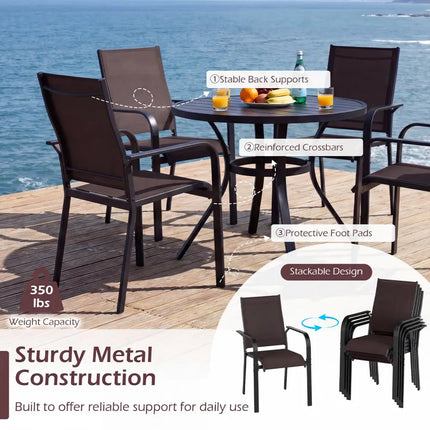 9 Pieces Patio Dining Set for 8 Outdoor Rectangular Table and Stackable Chairs-Brown - Brown - Patio Conversation Sets