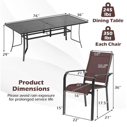 9 Pieces Patio Dining Set for 8 Outdoor Rectangular Table and Stackable Chairs-Brown - Brown - Patio Conversation Sets