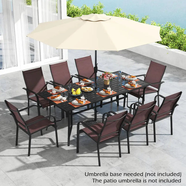 9 Pieces Patio Dining Set for 8 Outdoor Rectangular Table and Stackable Chairs-Brown - Brown - Patio Conversation Sets