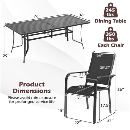 9 Pieces Patio Dining Set for 8 Stackable Chairs and Outdoor Rectangular Table-Black - Black - Patio Conversation Sets