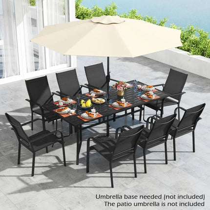 9 Pieces Patio Dining Set for 8 Stackable Chairs and Outdoor Rectangular Table-Black - Black - Patio Conversation Sets