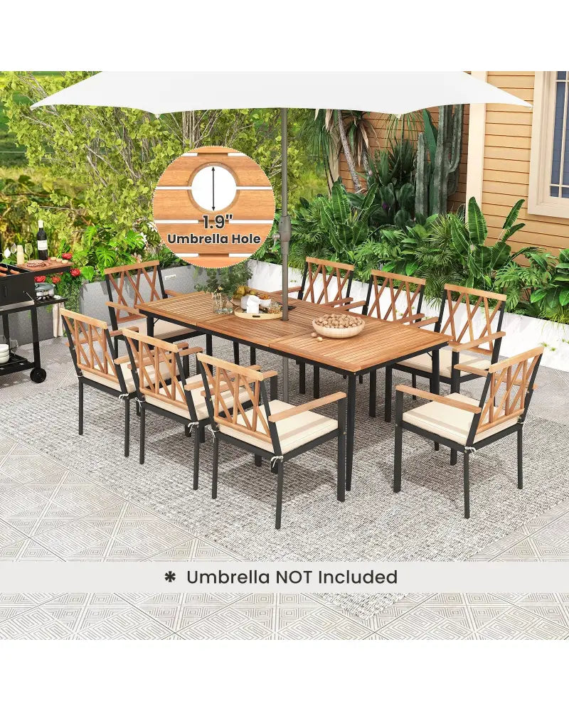 9 Pieces Patio Dining Set with 1.9 Inch Umbrella Hole and Seat Cushions - Patio Dining Sets