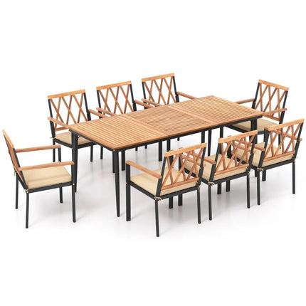9 Pieces Patio Dining Set with 1.9 Inch Umbrella Hole and Seat Cushions - Patio Dining Sets