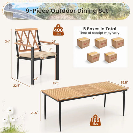9 Pieces Patio Dining Set with 1.9 Inch Umbrella Hole and Seat Cushions - Patio Dining Sets