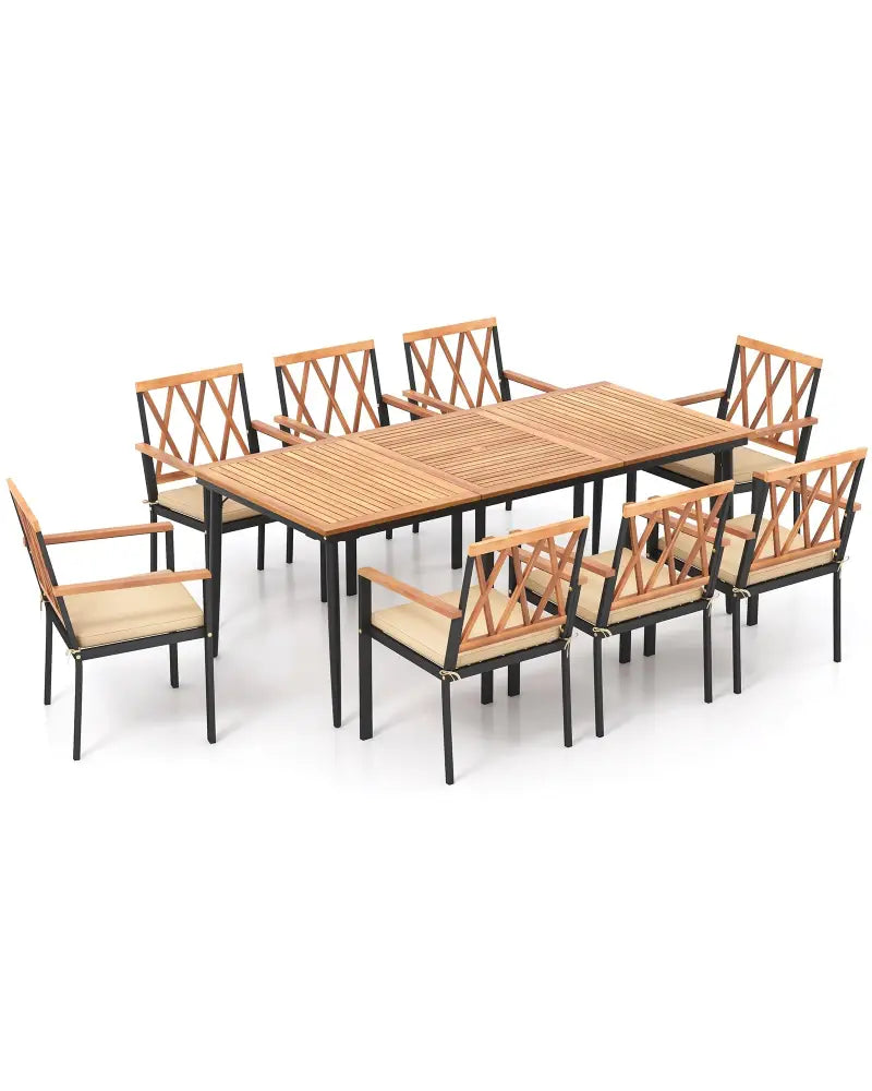 9 Pieces Patio Dining Set with 1.9 Inch Umbrella Hole and Seat Cushions - Patio Dining Sets