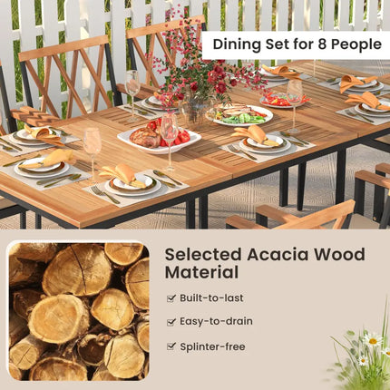 9 Pieces Patio Dining Set with 1.9 Inch Umbrella Hole and Seat Cushions - Patio Dining Sets