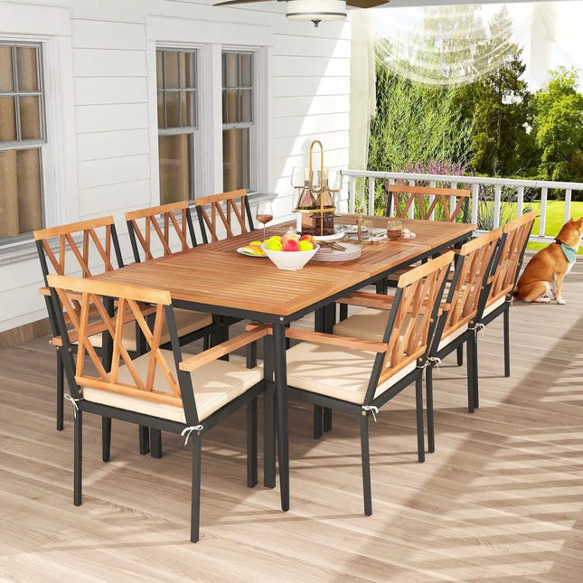 9 Pieces Patio Dining Set with 1.9 Inch Umbrella Hole and Seat Cushions - Patio Dining Sets