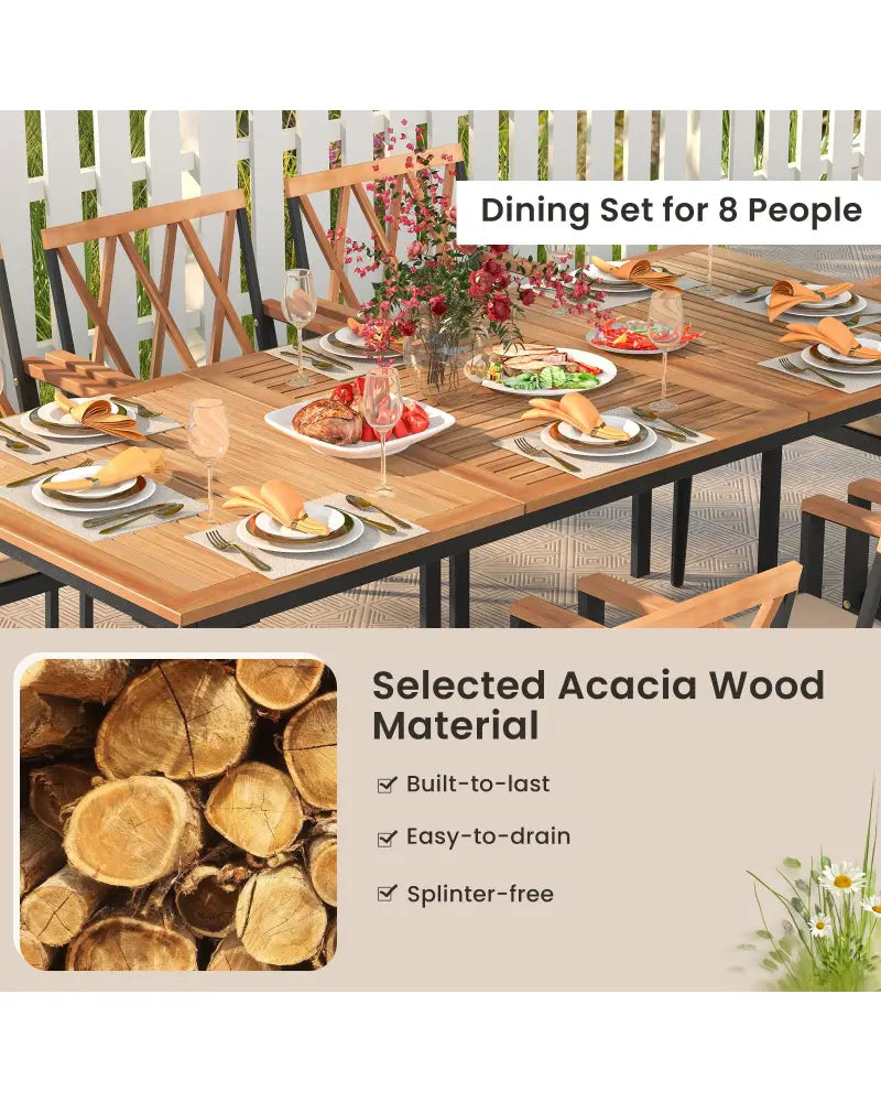 9 Pieces Patio Dining Set with 1.9 Inch Umbrella Hole and Seat Cushions - Patio Dining Sets