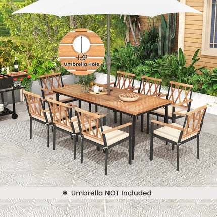 9 Pieces Patio Dining Set with 1.9 Inch Umbrella Hole and Seat Cushions - Patio Dining Sets