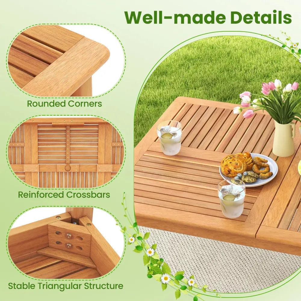 9-Pieces Patio Dining Table Set Wood Rectangular Dining Table with 8 Chairs and Slatted Tabletop - Patio Dining Sets